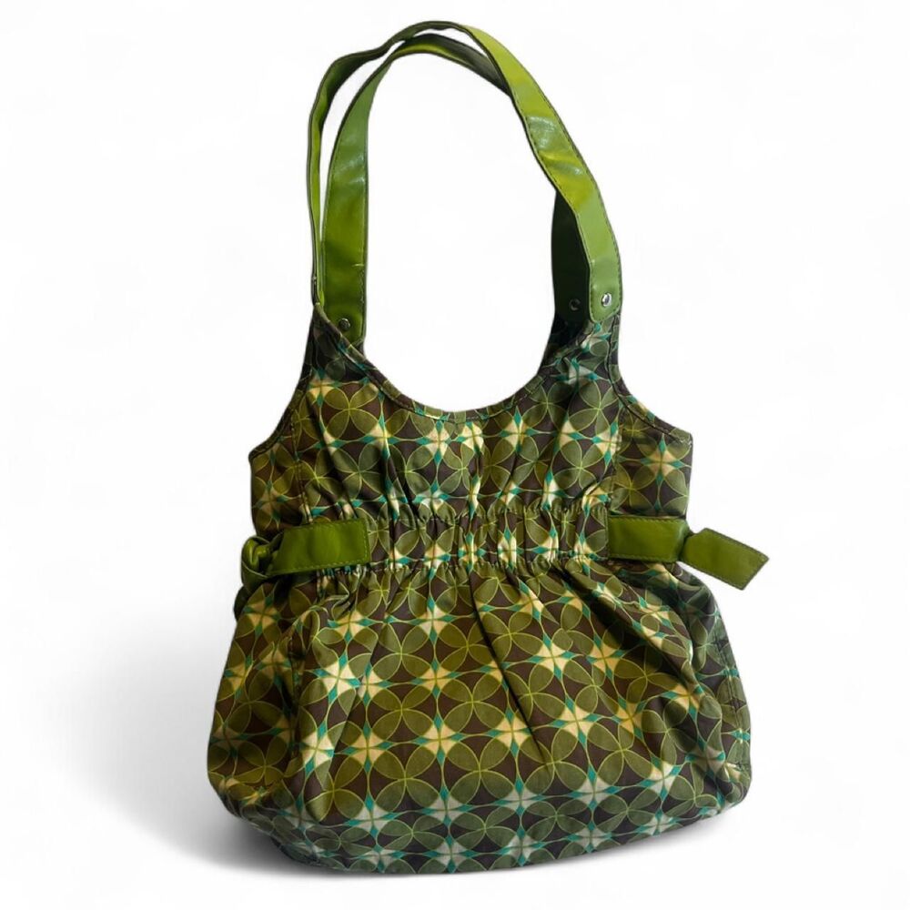 Green/brown geometric hobo shoulder bag